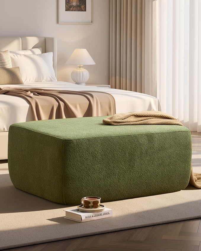37" Plush Boneless Ottoman, Upholstered Cloud Footrest for Boneless Couch in a Box,Oversize Poufs for Living Room & Bedroom Sofa Ottoman,Comfy Seating with Dense Foam, Green (Cloud Velvet)