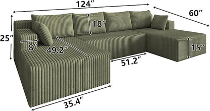 124 Inch Oversized Boneless Sectional Sofa Cloud Couch for Living Room - Symmetrical U Shaped Modular Couches Set with Double Chaise, No Assembly Floor Compression Sofa & Couch