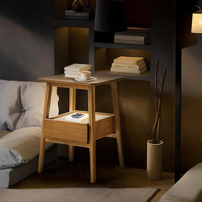 JIKUGO Nightstand Mid Century Modern and Drawers Display Cabinet for Bedroom Bamboo Bedside Tables 21.9x15.8x14.2in Night Stands Bed Side Table Bamboo