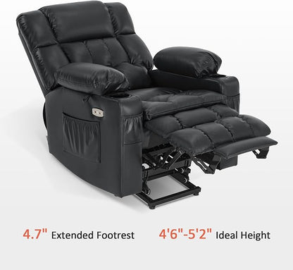 MCombo Small Dual Motor Power Lift Recliner Chair for Petite Elderly, Zero Gravity Lift Chair with Heat and Massage, Infinite Position Lay Flat Recliner, USB Ports, Faux Leather 7893 (Black, Small)