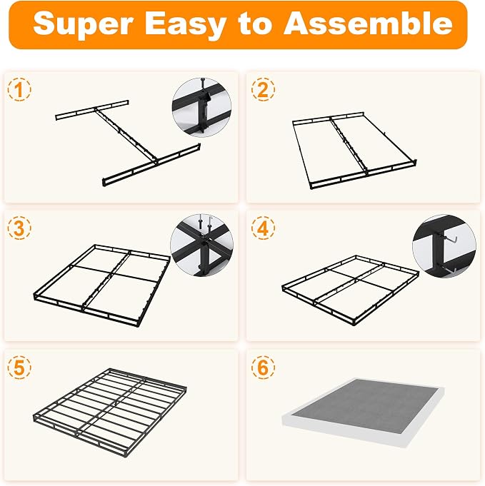 NHODIR 7 Inch Queen Box Spring-Heavy Duty 3000LBS Metal Bed Foundation, Noise-Free & Tool-Free Easy Assembly,Mattress Support Base for Queen Size Bed