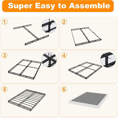 NHODIR High Profile Box Spring Full, 9 Inch Heavy Duty Metal Bed Base, Upholstered Fabric Foundation with Easy Assembly, Noise-Free Support