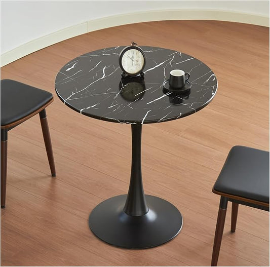 Round Dining Table, 24" Circle Tulip Table with Thickened Tabletop & Metal Pedestal, Mid Century Modern Bistro Table for Kitchen, Small Places, Living Room, Cafe (Faux Marble Black)