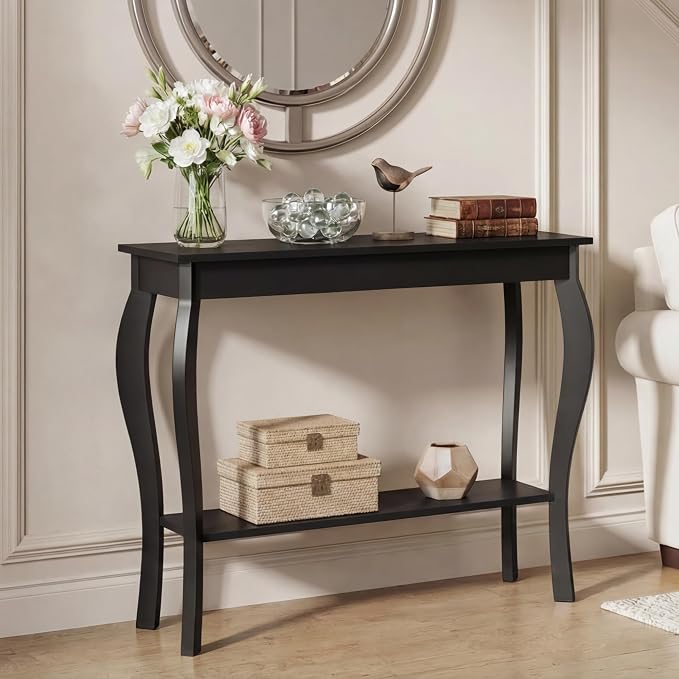 ChooChoo Narrow Console Table, Chic Accent Sofa Table, Entryway Table, 39.3 Inch, Black