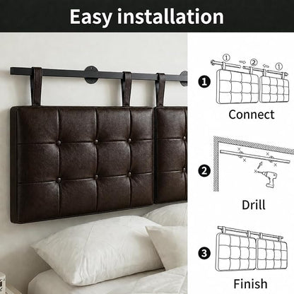 King Headboard only, Wall Mounted Headboard for Adjustable Bed, Hanging Head Board for King Size Bed, Button Tufted Upholstered Headboard Cabeceras De Cama for Bedroom, Dorm, Dark Brown Faux Leather
