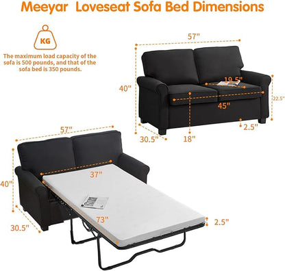 Pull Out Sofa Bed with Mattress, 57" Convertible Sofa Bed Loveseat, Twin Sleeper Sofa Couch with Pocketed Coil Seating, Upholstered Fabric Sofa Bed for Small Spaces,Black