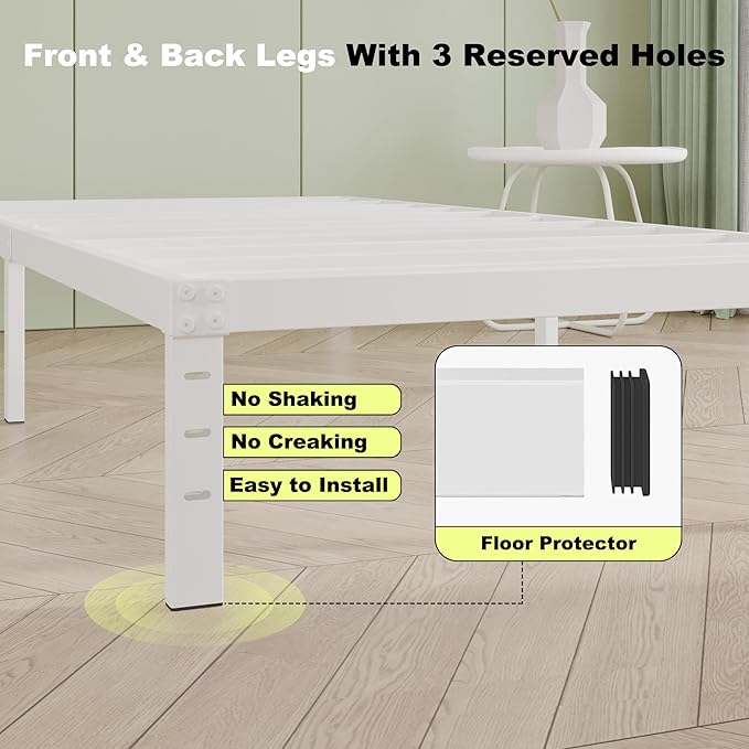 Cieemine 12 Inch Twin Bed Frames, Heavy Duty Metal Twin Platform Bed Frame, No Box Spring Needed, Easy Assembly, Noise-Free, White