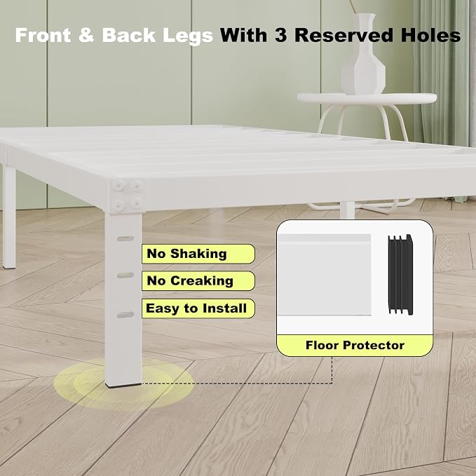 Cieemine 12 Inch Twin XL Bed Frames, Heavy Duty Metal Bed Frame Twin XL, No Box Spring Needed, Easy Assembly, Noise-Free, White
