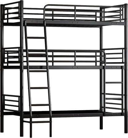Metal Triple Bunk Bed,Twin Over Twin Bunk Bed for 3, 3 Beds with Guardrail & Ladder, Heavy Duty Triple Bed Frame for Kids Teenagers/Adults, Converts to 3 Separate Twin Beds, No Box Spring Needed