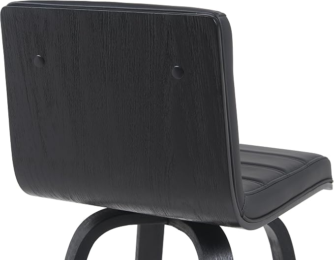 Vienna Modern Swivel Bar Height Stool with Black Faux Leather Seat and Black Brushed Wood Frame Set of 4