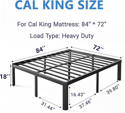 18 Inch High Platform California King Bed Frames No Box Spring Needed, Metal Cal King Bed Frame, Noise Free, Easy Assembly, Heavy Duty, Black