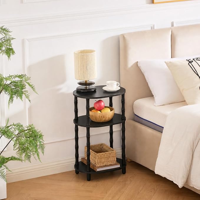Side Table, 3-Tier Oval Accent Small End Table, Modern Oval Nightstand Accent Table for Small Space, Bedrooms, Living Room, Easy to Assemble, Black