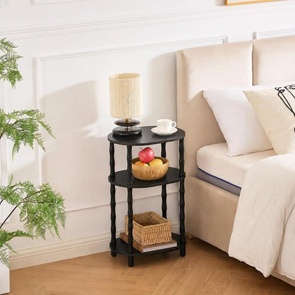Side Table, 3-Tier Oval Accent Small End Table, Modern Oval Nightstand Accent Table for Small Space, Bedrooms, Living Room, Easy to Assemble, Black