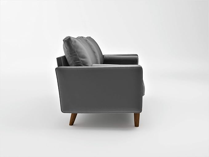 Container Furniture Direct Womble Mid Century Modern Soft Velvet Upholstered Tufted Seat with Bolster Pillows, Loveseat, Sofa, Silverish Grey