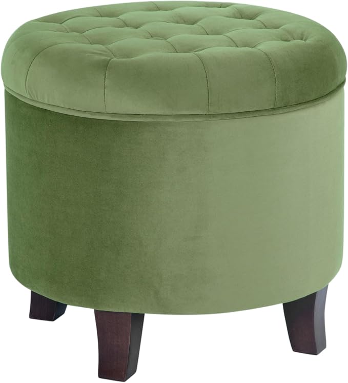 HomePop 19" Velvet Button Tufted Round Storage Ottoman - Green