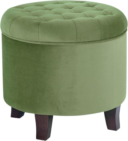 HomePop 19" Velvet Button Tufted Round Storage Ottoman - Green