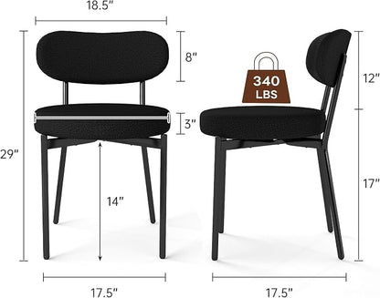 KROFEM Set of 2 Boucle Fabric Dining Chairs,Black | Mid-Century Style Comfort Sponge Filled Seat Back Dining Room Chairs for Kitchen Dining Table