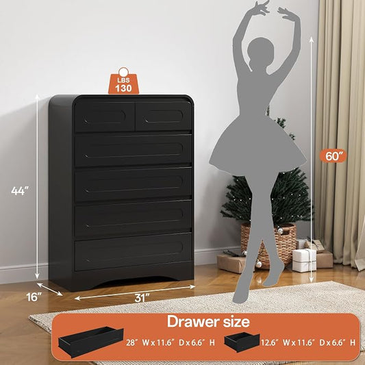 4 Pcs Bedroom Set, Dresser and Nightstand Sets | Including Modern Wooden Tall 6 Drawer Dressers, Wide 6 Drawers Dresser & Night Stand Set of 2 for Bedroom, Black