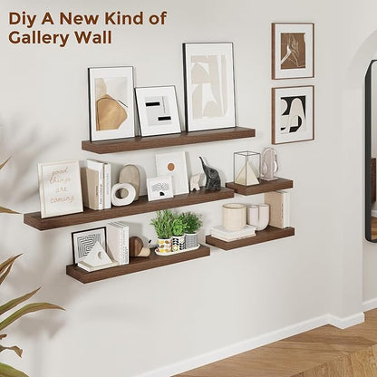 Heimlove 12 Inch Floating Shelves for Wall Walnut Shelves Set of 2,Wall Mounted Rustic Wood 8 Inch Deep Floating Shelf with Invisible Brackets for Bedroom Kitchen Living Room