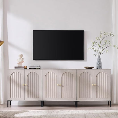 IFGET Modern Buffet Cabinet with Storage, 92.63" Fluted Arched Sideboard Cabinet w/Adjustable Shelves, Wooden Modular Coffee Bar for Dining Room, Kitchen, Living Room, Entryway, Light Grey