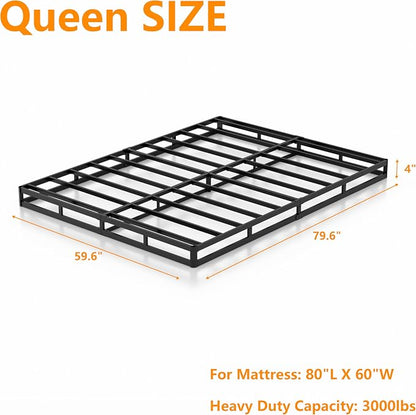 DORITRON 4 Inch Low Profile Box Spring Queen, 3000lbs Heavy Duty Queen Size Box Spring Bed Base Metal Mattress Foundation, Easy Assembly, Noise Free