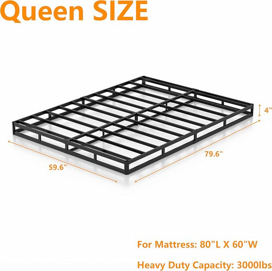 DORITRON 4 Inch Low Profile Box Spring Queen, 3000lbs Heavy Duty Queen Size Box Spring Bed Base Metal Mattress Foundation, Easy Assembly, Noise Free