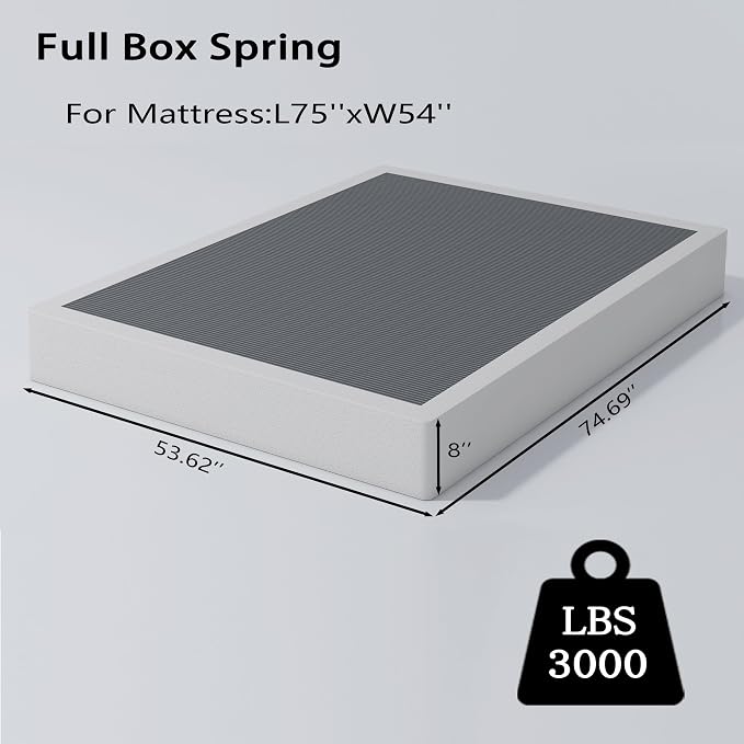 Vaciwe 8 Inch Full Box Spring and Cover Set, Box Springs Full Size, Heavy Duty Mattress Foundation, Easy Clean Cover, Simple Assembly