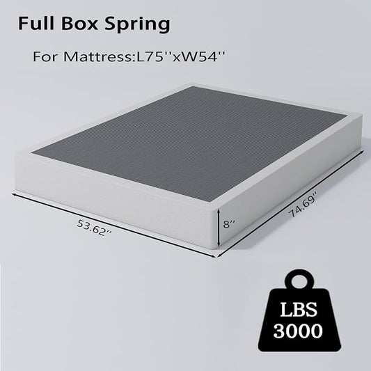Vaciwe 8 Inch Full Box Spring and Cover Set, Box Springs Full Size, Heavy Duty Mattress Foundation, Easy Clean Cover, Simple Assembly