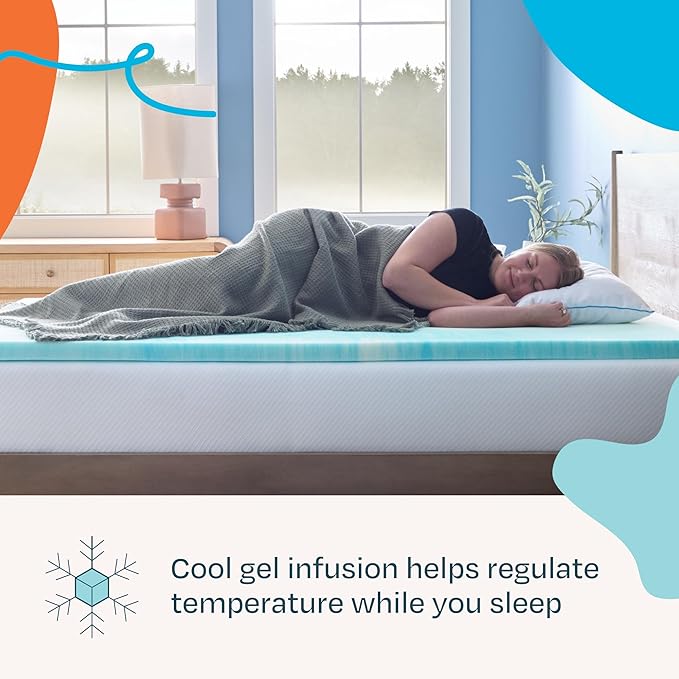 Linenspa 2 Inch Swirl Gel Memory Foam Mattress Topper, Queen Size – Cooling Gel Infused, Ventilation Holes – Pressure Relieving Bed Topper – CertiPUR Certified