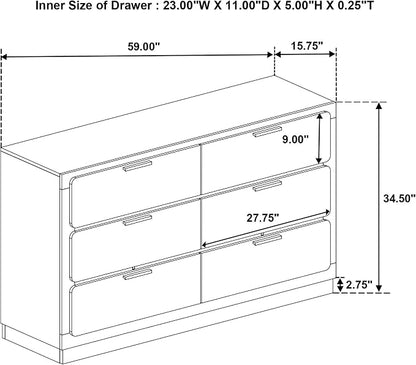 Coaster Home Furnishings Caraway Contemporary 5-Piece Bedroom Set Fabric Upholstered California King Size LED Panel Bed Frame 55-inch Headboard White 224771KW-S5