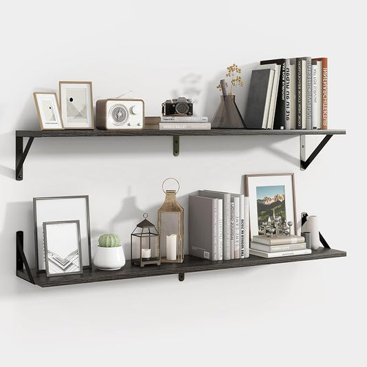Axeman 40 Inch Floating Shelves, 8'' Deep Black Wall Shelves Set of 2, Rustic Wood Bookshelf, Floating Shelves for Bathroom Living Room Home Office Kitchen