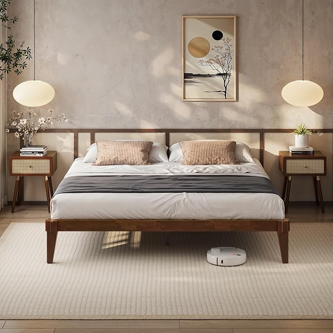 Bme Chalipa 14” King Bed Frame - Solid Wood Platform Bed - Japanese Joinery Bed Frame - Wood Slat Support - No Box Spring Needed - Easy Assembly - Minimalist & Modern Style, Walnut