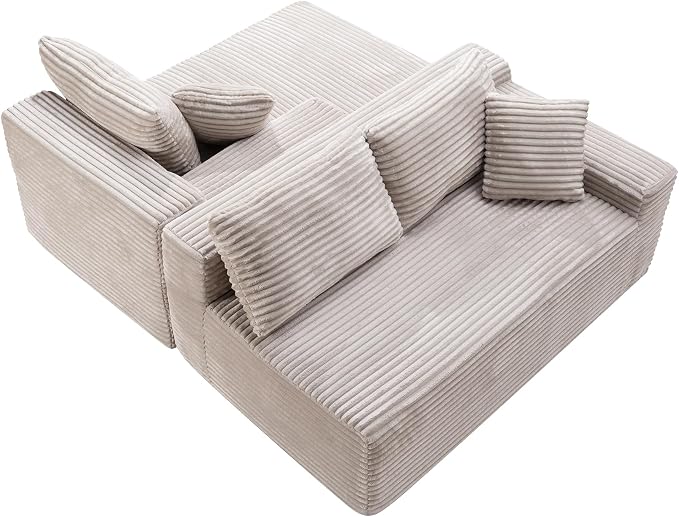 95" L-Shaped Left Facing Cloud Sectional Couch for Living Room, Modular Compressed Boneless Sectional Sofa Corduroy Boneless Corner Foam Sofa W/Chaise Lounge and Pillows