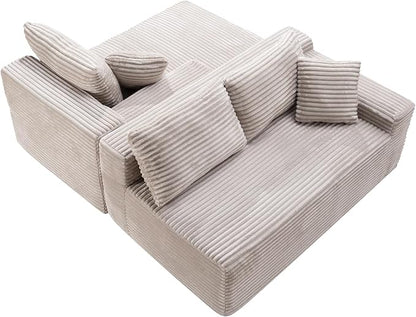 95" L-Shaped Left Facing Cloud Sectional Couch for Living Room, Modular Compressed Boneless Sectional Sofa Corduroy Boneless Corner Foam Sofa W/Chaise Lounge and Pillows