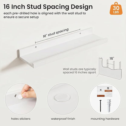 Axeman Picture Ledge Shelf | 20 Inch Floating Shelves Set of 4 | White Wall Shelves with Lip | White Picture Shelf for Wall with Ledge | Wood Photo Ledges for Living Room Bedroom