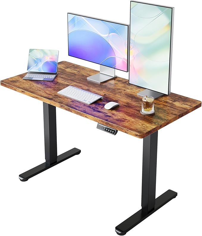 HUANUO Electric Standing Desk,48" x 24" Height Adjustable Desk, 4 Memory Height Settings, Sit to Stand Up Desk for Home Office, with Headphone Hook, Cable Manager, Vintage Brown