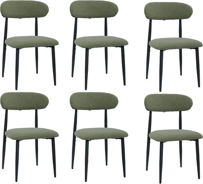 FREKEN Modern Upholstered Dining Chairs Set of 6, Mid-Century Metal Frame Linen Fabric Side Chair for Kitchen Dining Room, 350lbs Capacity, Green