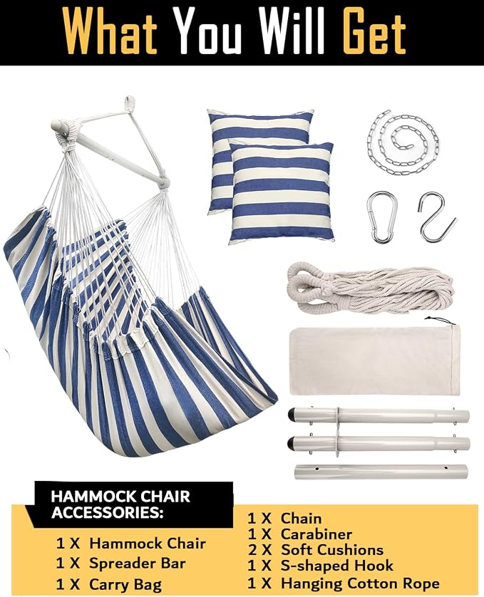 ADVOKAIR Hammock Chair Large 70.9"x47.2", 32% Bigger XXL Hanging Swing Chair with 500lbs Capacity, Heavy Duty Steel Spreader Bar, Extra Roomy Comfort for Adult Indoor Outdoor Bedroom Patio