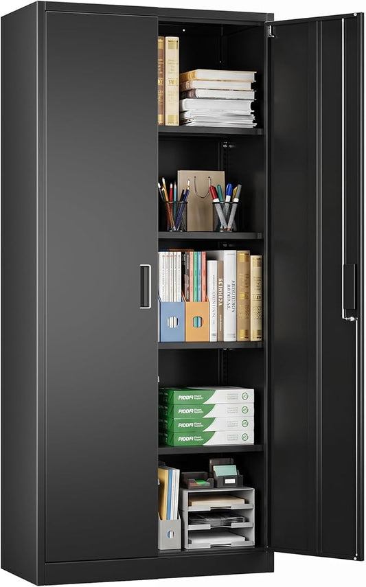 SUXXAN Metal Storage Cabinet with Doors and Shelves, 71" H Locking Steel Garage Cabinet for Home Office Studio Pantry,Tall Tool File Cabinet Black, Assembly Require