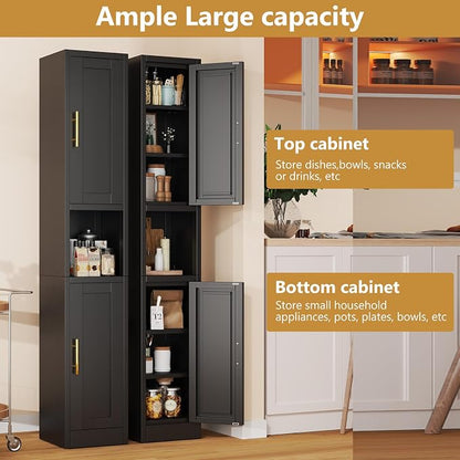 Metal Tall Narrow Storage Cabinet,67" H Freestanding Floor Cabinet with 2 Doors and 4 Adjustable Shelves,Pantry Storage Cabinets for Bathroom,Living Room,Entryway and Kitchen(Black)