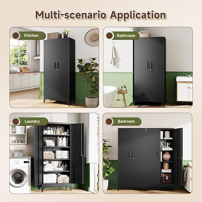Letaya 71" H Metal Storage Cabinet with 2 Doors and 4 Shelves,Tall Kitchen Pantry Cabinets,Utility Pantry Organizers for Cupboard/Dining/Bathroom/Home Office/Garage, Steel Tool Cabinets