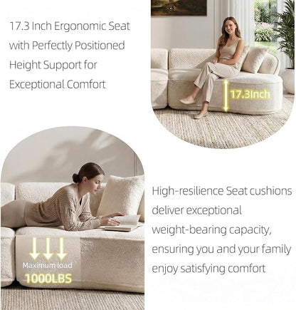 114" Curved Sectional Sofa Couch, Modern Comfy Chenille Memory Foam Sofa Deep Seat Couches, 4 Seater Oversized Boneless Cloud Couch with 3 Throw Pillows for Living Room (Camel, 114.2 Inch)