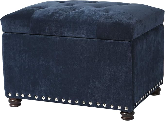 Joveco 24" Ottoman with Storage for Living Room Rectangular Fabric Tufted Bench Footrest (Dark Blue)