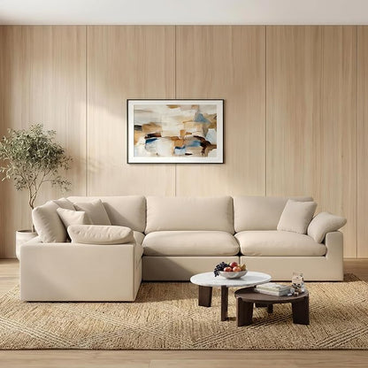 Modular Sectional Sofa,4 Seater Cloud Couch,Down Filled Comfy Cloud Modern Sofa,Khaki Linen Oversized Couch Cushion Covers Removable for Living Room