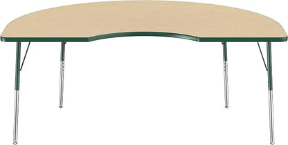 Factory Direct Partners 10085-MPGN Kidney Activity School and Office Table (48" x 72"), Standard Legs with Swivel Glides, Adjustable Height 19-30" - Maple Top and Green Edge
