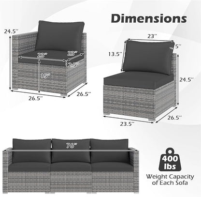 Tangkula 3 Seat Outdoor Wicker Sofa Set, Modular PE Rattan Patio Cushioned Sectional Couch Set, Outside Furniture Set for Deck, Backyard, Porch, Garden & Poolside (Black)