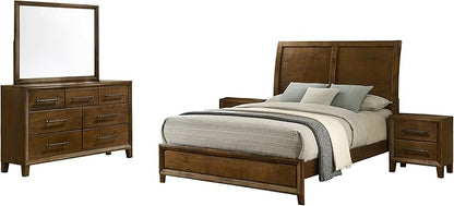 New Classic Furniture Ballard 5-Piece Wood Queen Bedroom Set with 2-Nightstands, Walnut Brown