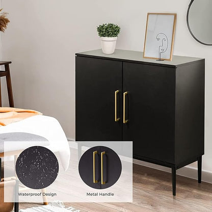 Set of 2 Black Storage Cabinet with Doors, Modern Accent Cabinet, Free Standing Cabinet with Adjustable Shelf, Wooden Buffet Sideboards for Living Room, Kitchen, Dining Room, Entryway