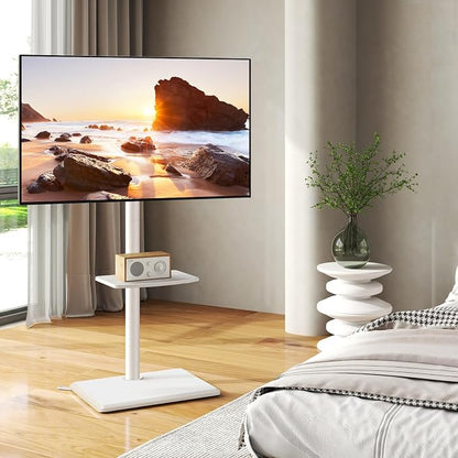 TVON Floor TV Stand with Mount for Most 32-65 Inch Flat/Curved TVs up to 88 lbs, Height Adjustable TV Mount Stand with Wood Base, Swivel TV Stand for Bedroom, Corner & Living Room, Max VESA 400x400mm