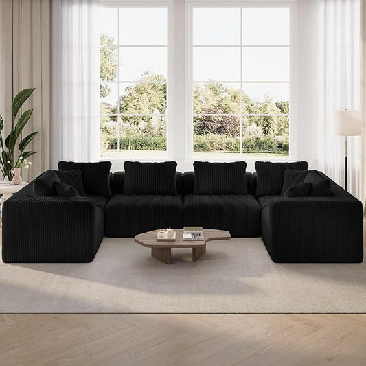 Novilla 141" Modular Sectional Sofa, Modern Cloud Sectional Couch with Smarts Coil® Support, U-Shape Upholstered Boneless Couch for Living Room Apartments Bedroom, No Assembly Required (6 Seat)